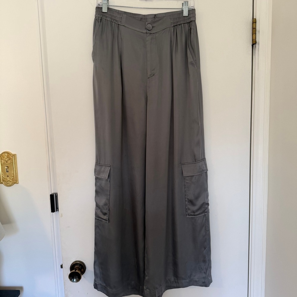 NWT Johnny Was Calme Womens Size S Gray Pleated Wide Leg Cargo Pants MSRP $270